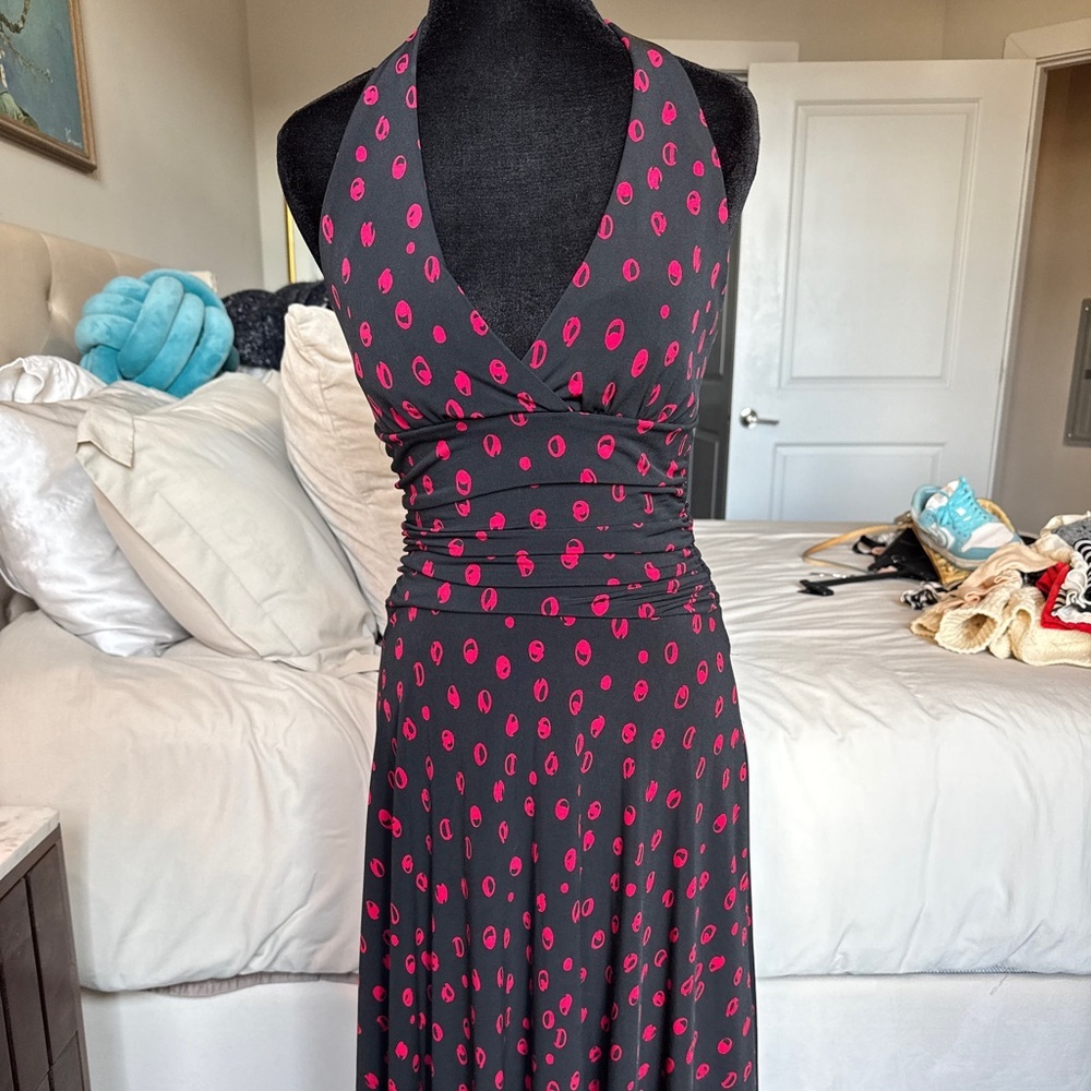 Elegant Black and Pink Polka Dot Dress